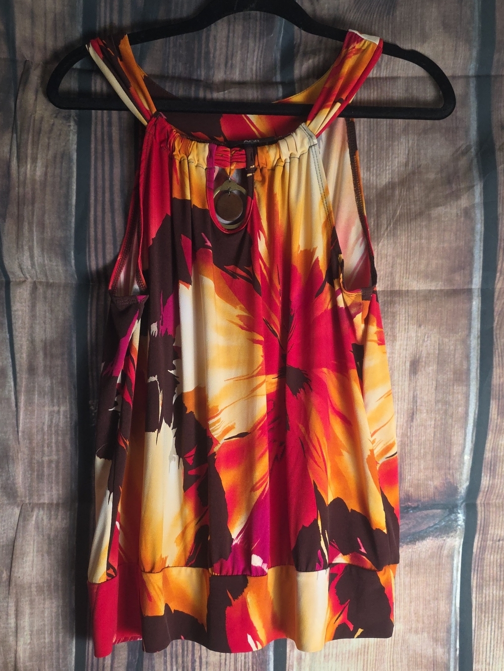 AGB Floral Sleeveless Medium Blouse in Red, Orange & Yellow